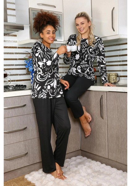 Kadın Uzun Kol Penye Pijama Takım Siyah indirimleri