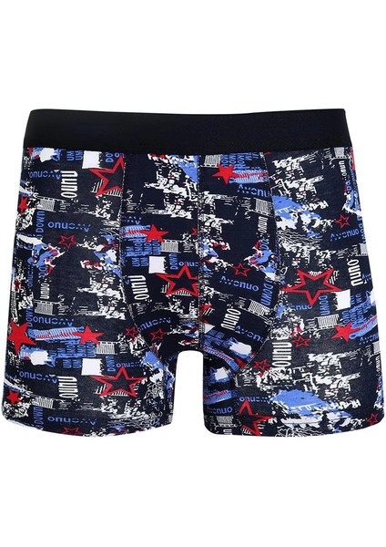 Erkek Penye Likralı Desenli Boxer Lacivert