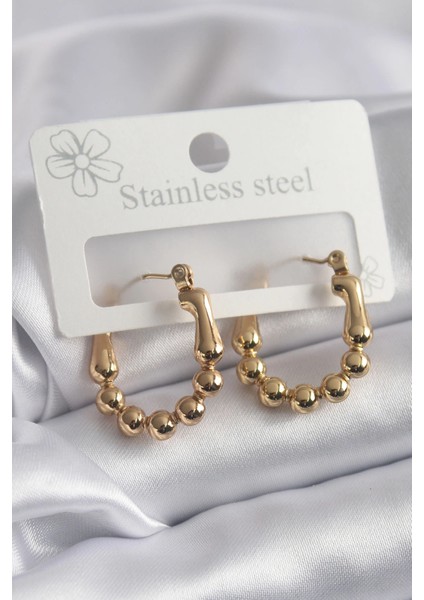 316L Çelik Gold Renk Topçuk Halka Model Kadın Küpe