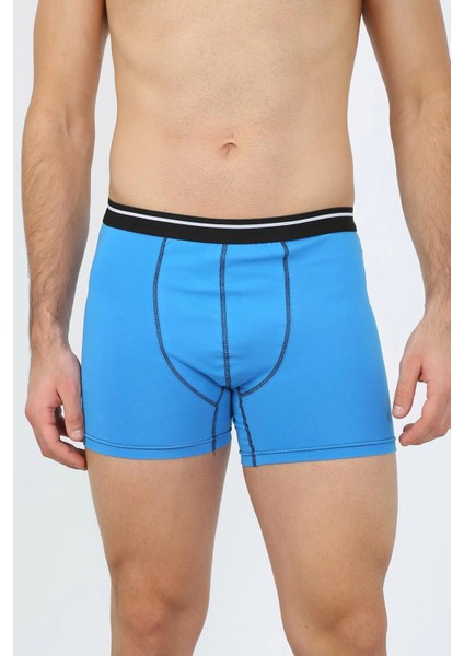 Erkek Pamuk Likralı Boxer Mavi