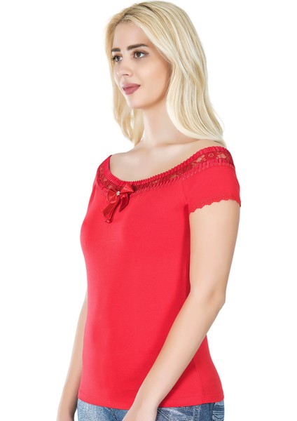 Derya Kurşun Dantelli Kadın Tişört 259 indirimleri