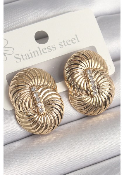 Pirinç Gold Renk Zirkon Taşlı Sarmal Model Kadın Küpe