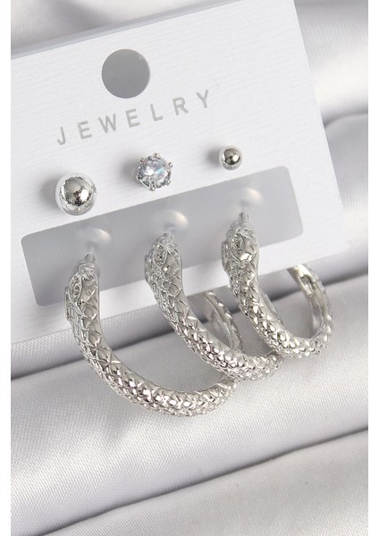 Pirinç Gold Renk Zirkon Taş Detaylı Halka Yılan Model Kadın Küpe Seti