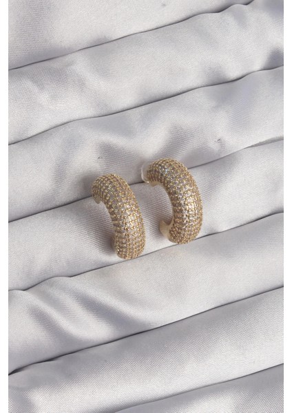 Pirinç Gold Renk Zirkon Taşlı Yarım Halka Küpe fiyatları