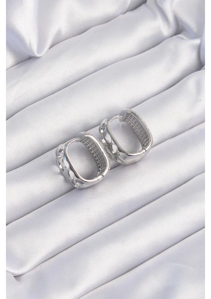 Pirinç Gümüş Renk Zirkon Taşlı Minimal Halka Küpe fiyatları