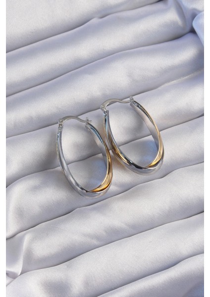 Pirinç Gold Gümüş Renkli Uzun Kıvrımlı Küpe fiyatları