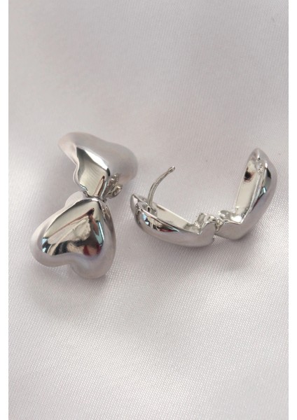 Pirinç Gümüş Renk Minimal Bombeli Kalp Küpe fiyatları