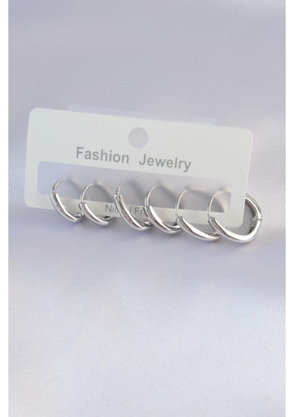 Pirinç Gümüş Renk Oval Küpe Seti fiyatları