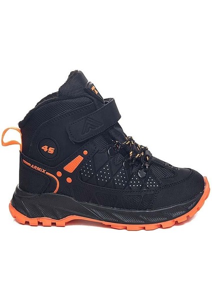 Kışlık Su Geçirmez Cırtlı Çocuk Bot Siyah Oranj fırsatları