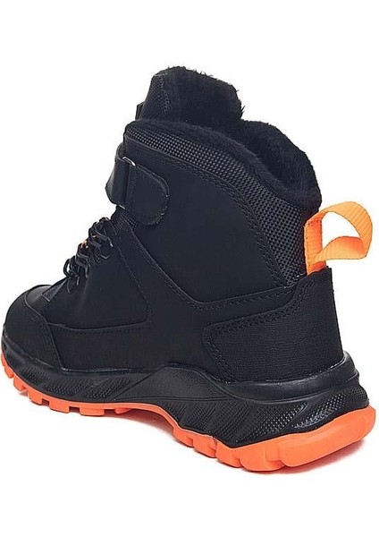 Kışlık Su Geçirmez Cırtlı Çocuk Bot Siyah Oranj