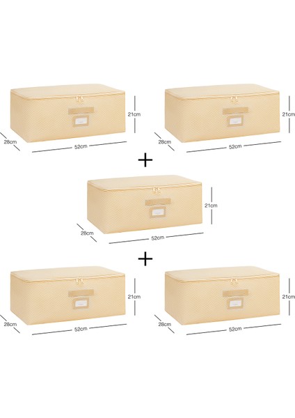 5 Adet Orta Boy Bej Balıksırtı Baza Altı Kazak Pike Battaniye Hurcu, Hurç 52x28x21 cm