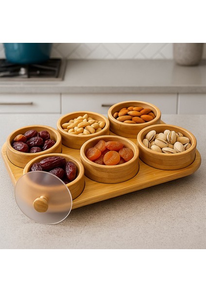 Porsima PBT-693 Tepsili 6lı Bambu Kahvaltılık Saklama Kabı Kapaklı Saklama Kabı Kapaklı Kahvaltılık Seti