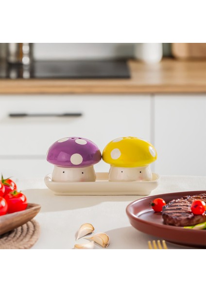 MIO-037 Mantar Motifli 2li Standlı Tuzluk Biberlik Seti