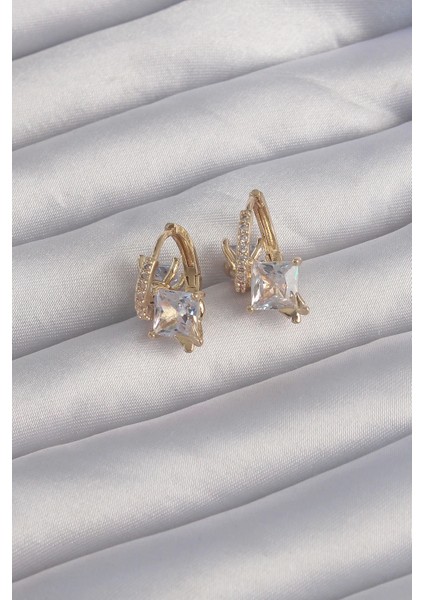 Pirinç Gold Renk Iri Zirkon Taşlı Kıvrımlı Minimal Kelebekli Halka Küpe fiyatları