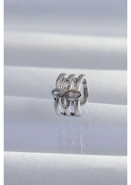 Pirinç Gümüş Renk Yonca Earcuff Küpe