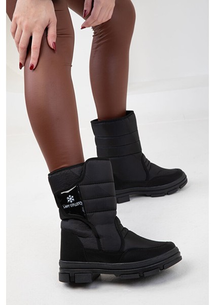 Lady İçi Termal Kaydırmaz Taban Cırtlı Kız Çocuk Kar Botu Siyah