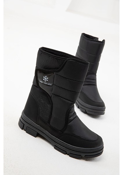 Lady İçi Termal Kaydırmaz Taban Cırtlı Kız Çocuk Kar Botu Siyah