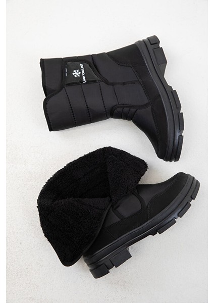 Lady İçi Termal Kaydırmaz Taban Cırtlı Kız Çocuk Kar Botu Siyah
