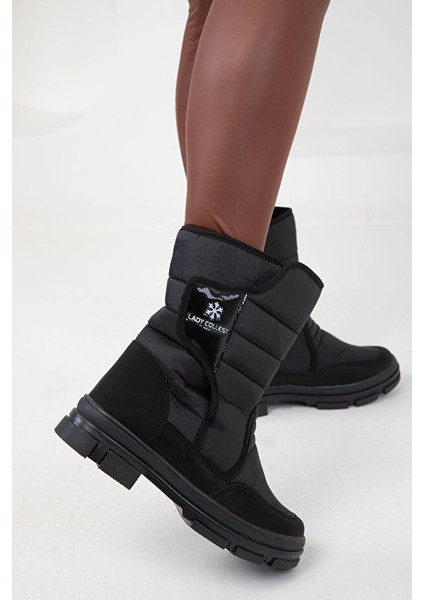 Lady İçi Termal Kaydırmaz Taban Cırtlı Kız Çocuk Kar Botu Siyah