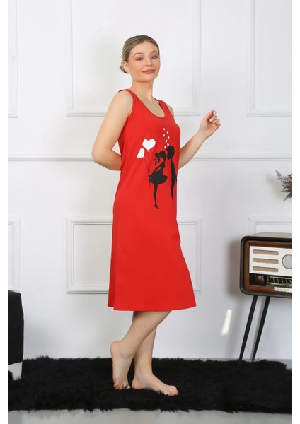 Kadın Kalın Askılı Penye Uzun Kırmızı Gecelik fiyatları