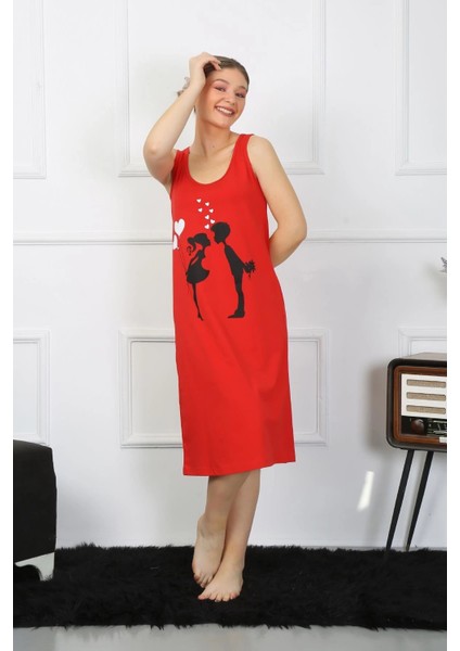 Kadın Kalın Askılı Penye Uzun Kırmızı Gecelik fırsatları