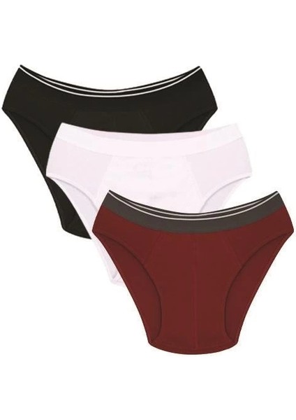 Erkek Pamuk 3lü Siyah Beyaz Bordo Likralı Slip