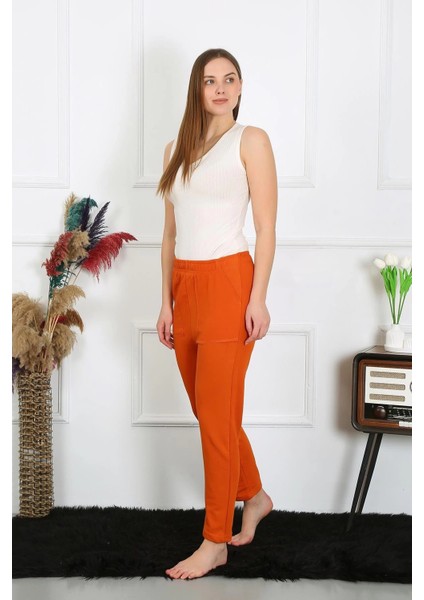 Kadın Pamuk Cepli 3 Iplik Alt Eşofman Kiremit modelleri