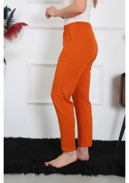 Kadın Pamuk Cepli 3 Iplik Alt Eşofman Kiremit fırsatları