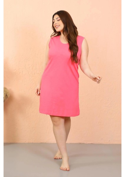 Kadın Büyük Beden Penye Kalın Askılı Fuşya Gecelik fiyatları