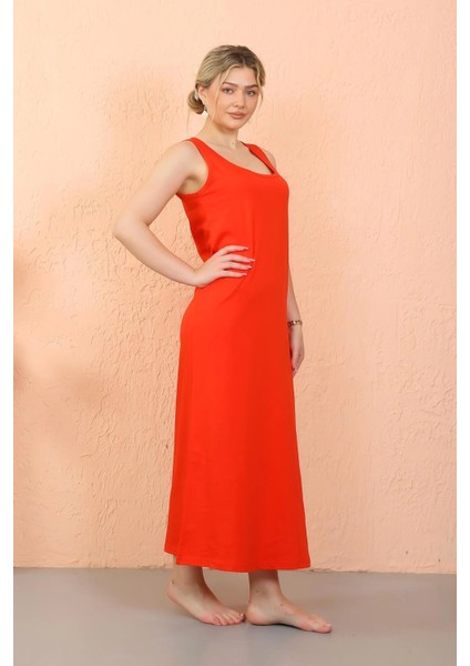 Kadın Kalın Askılı Yırtmaçlı Uzun Kırmızı Gecelik indirimleri