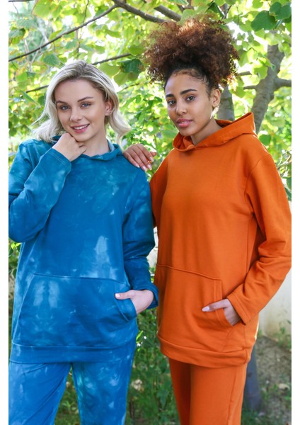 Kadın Pamuk Kapşonlu Cepli 3 Iplik Kiremit Eşofman Takım indirimleri