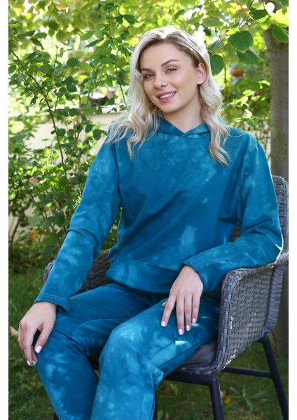 Kadın Pamuk Kapşonlu Cepli 3 Iplik Turkuaz Eşofman Takım fiyatları