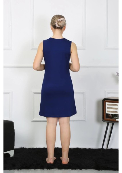 Kadın Kalın Askılı Penye Diz Üstü Lacivert Gecelik modelleri