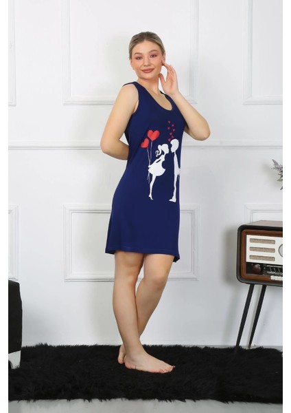 Kadın Kalın Askılı Penye Diz Üstü Lacivert Gecelik fırsatları