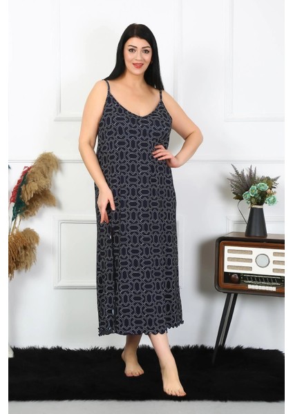 Kadın Büyük Beden Ip Askılı Pamuklu Uzun Gecelik