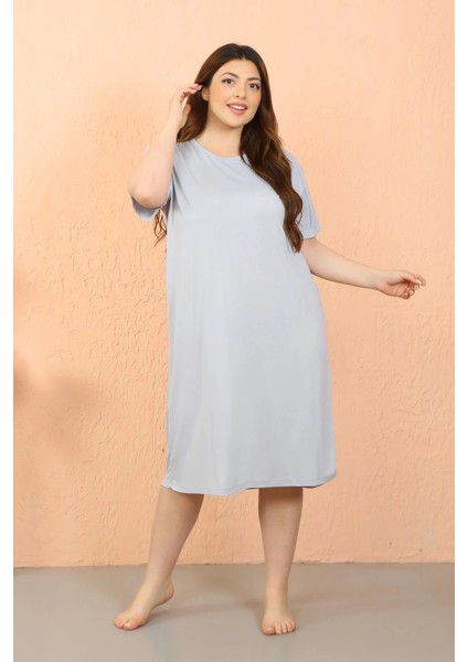 Kadın Büyük Beden Penye Kısa Kol Gri Gecelik fiyatları
