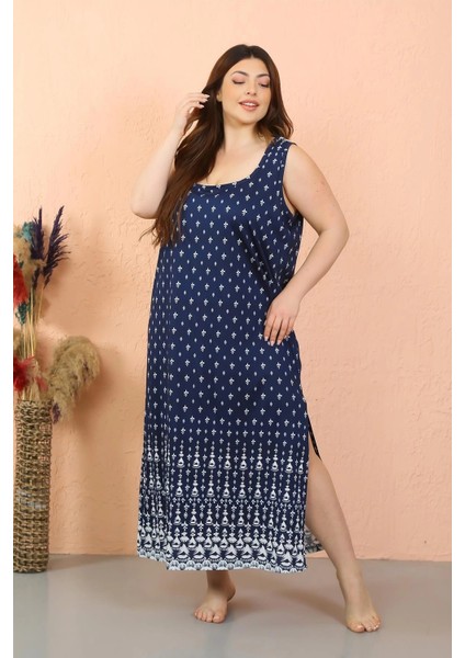 Kadın Büyük Beden Kalın Askılı Yırtmaçlı Gecelik fiyatları