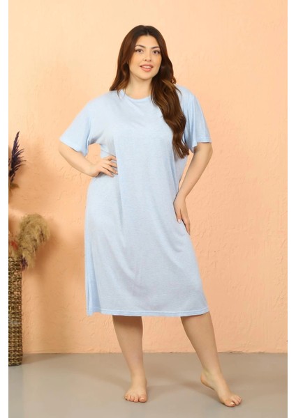 Kadın Büyük Beden Kısa Kol Buz Mavisi Gecelik fiyatları