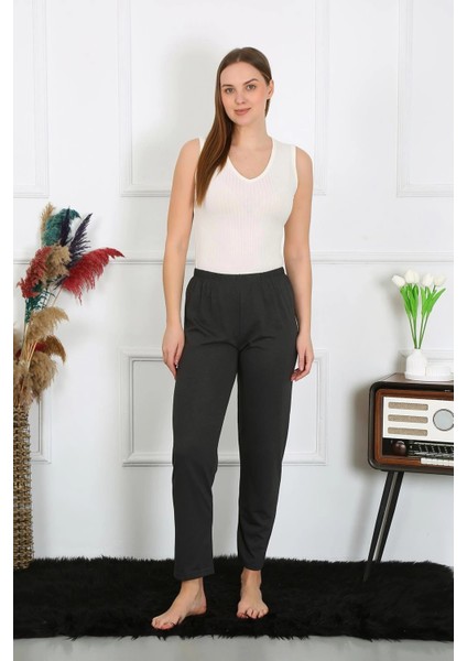 Kadın Pamuk Penye Tek Alt Pijama Füme