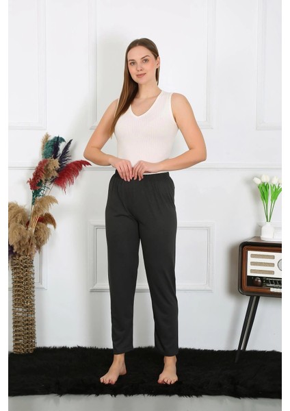 Kadın Pamuk Penye Tek Alt Pijama Füme modelleri