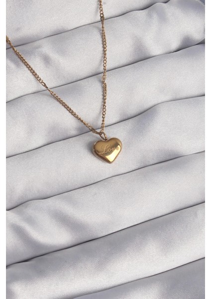 316L Çelik Gold Renk Kalp Model Love Kolye