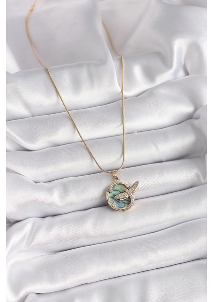 316L Çelik Gold Renk Zincir Zirkon Taşlı Yusufçuk Model Kadın Kolye fiyatları