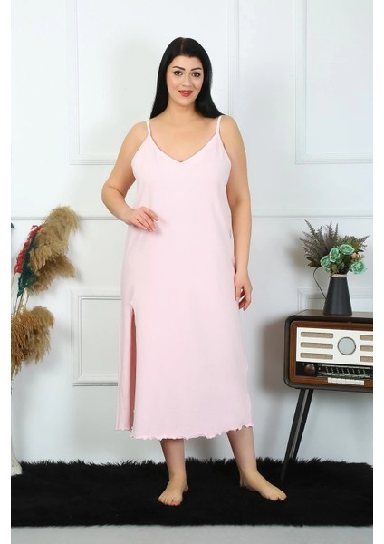 Kadın Büyük Beden Ip Askılı Pamuklu Pembe Uzun Gecelik indirimleri