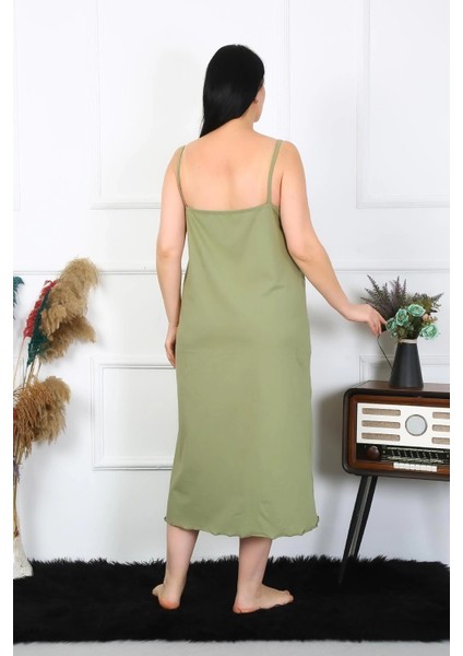 Kadın Büyük Beden Ip Askılı Pamuklu Haki Uzun Gecelik modelleri