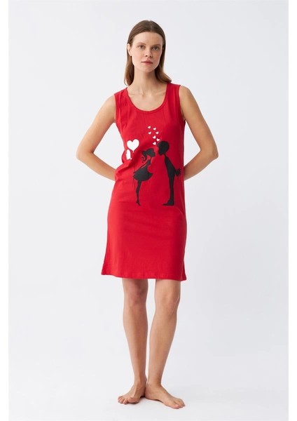 Kadın Kalın Askılı Penye Diz Üstü Kırmızı Gecelik fiyatları