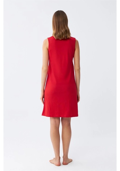 Kadın Kalın Askılı Penye Diz Üstü Kırmızı Gecelik indirimleri