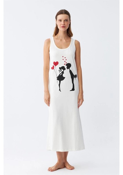 Kadın Kalın Askılı Penye Uzun Ekru Gecelik fırsatları