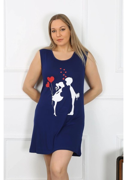 Kadın Büyük Beden Kalın Askılı Penye Diz Üstü Lacivert Gecelik fiyatları