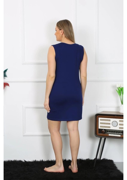 Kadın Büyük Beden Kalın Askılı Penye Diz Üstü Lacivert Gecelik fırsatları