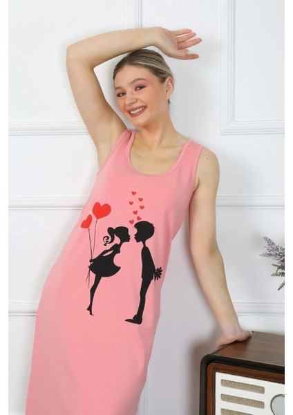 Kadın Kalın Askılı Penye Uzun Pembe Gecelik fiyatları